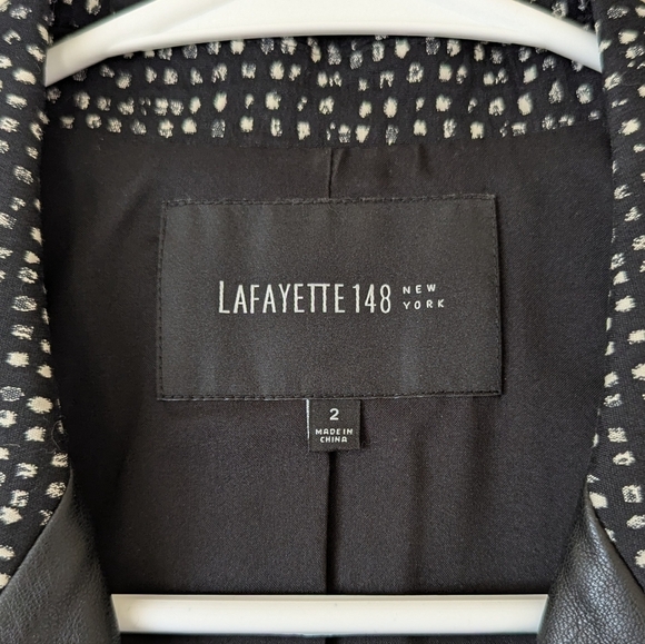 Lafayette 148 New York Blazer Jacket Leather Details Black White Size 2 - Picture 3 of 6